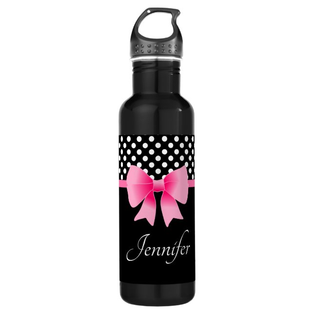 Cute Pink Bow Name  Stainless Steel Water Bottle (Front)