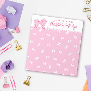 Cute Pink Bow Pattern From the Desk of Name Notepad
