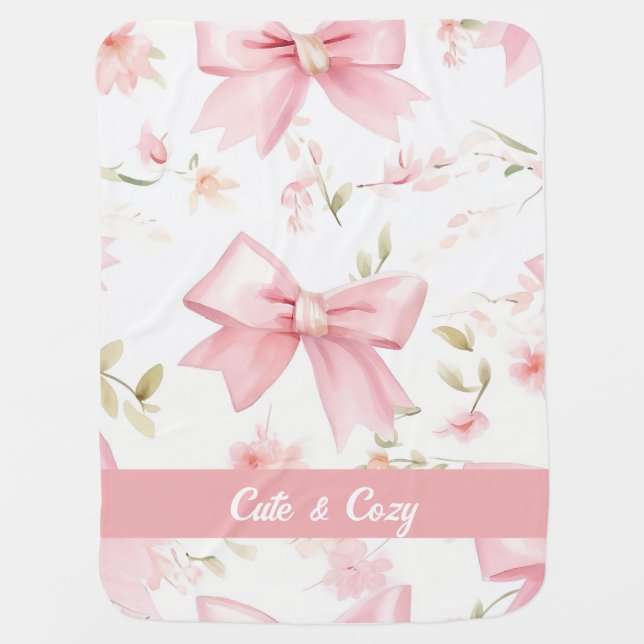 Cute pink bow pattern girls custom Blanket (Front)