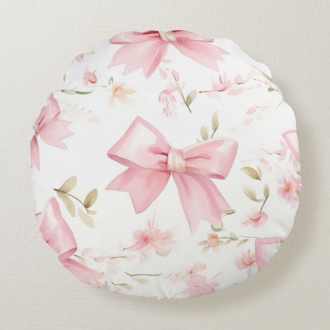 Cute pink bow pattern girls  round pillow (Front)