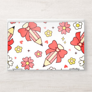 Cute Pink Bow Pencil Floral Laptop Skin