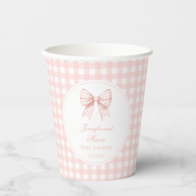 Cute pink bow preppy baby girl shower paper cups (Front)