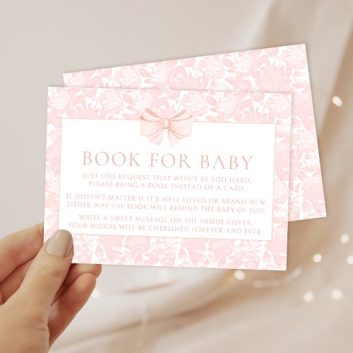 Cute pink bow preppy book for baby shower card