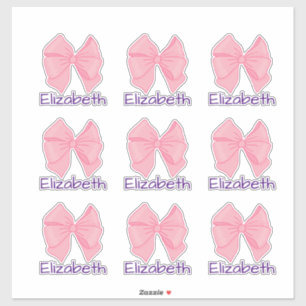 Cute Pink Bow Purple Girl's Name Back to School Sticker