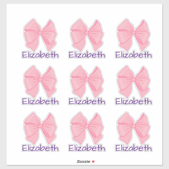 Cute Pink Bow Purple Girl's Name Sticker (Sheet)
