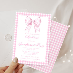Bobbers or Bows Gender Reveal 5x7 Printable Invitation Pink and