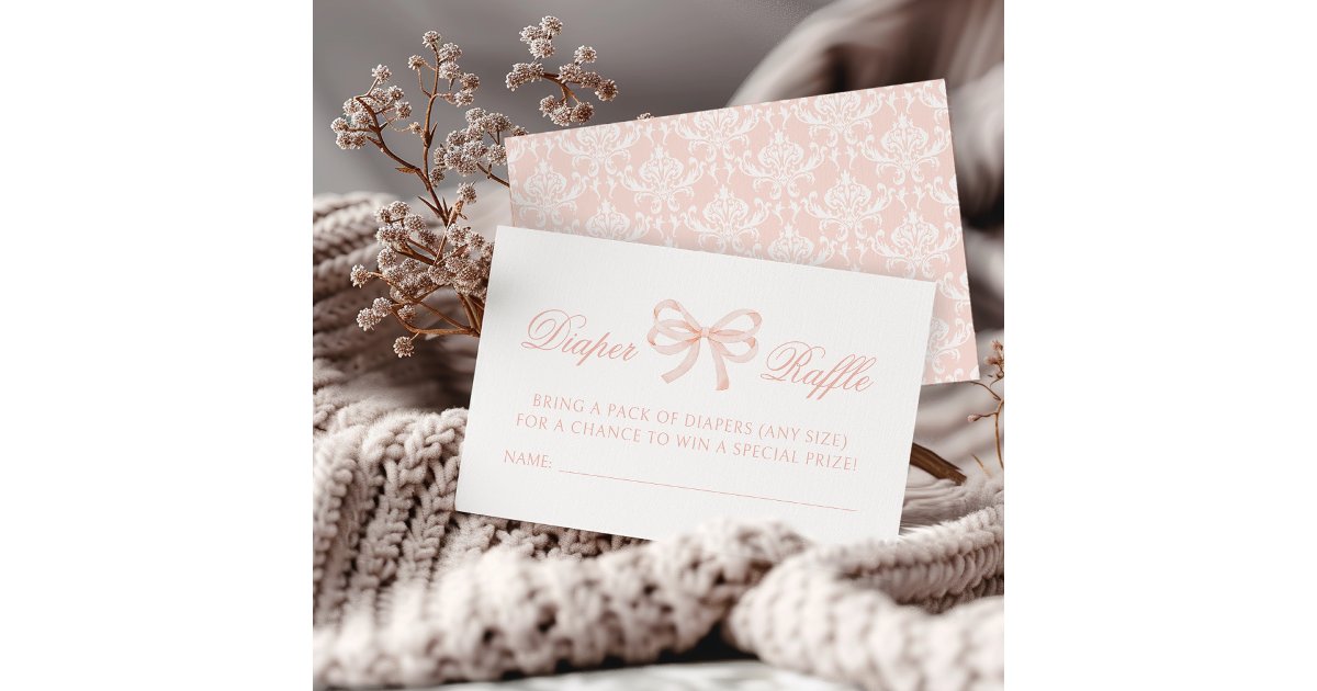 Pink Ribbon G Raffle Cute pink bow ribbon baby shower diaper raffle enclosure card | Zazzle