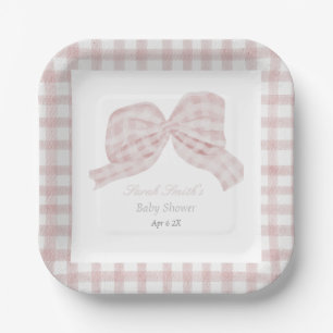 Cute pink bow ribbon baby shower paper plates