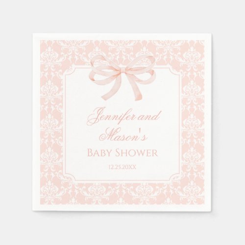 Cute pink bow ribbon boho baby shower napkins