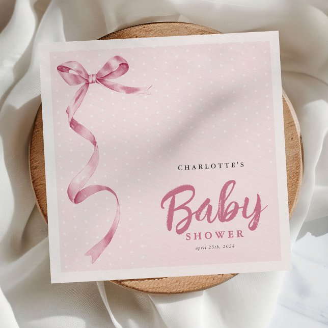 Cute Pink Bow Ribbon Girl Baby Shower Napkins (Creator Uploaded)