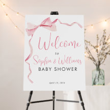 Cute Pink Bow Ribbon Girl Baby Shower Welcome Sign
