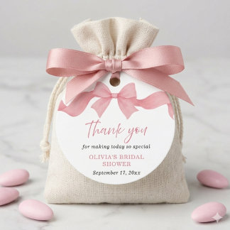 Cute Pink Bow She's Tying the Knot Bridal Shower Favor Tags