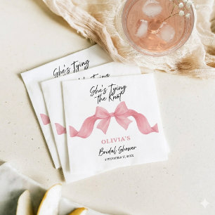 Cute Pink Bow She's Tying the Knot Bridal Shower Napkins