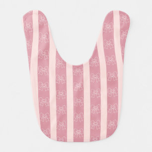 Cute Pink Bow Stripe Pattern – Girly Aesthetic Baby Bib