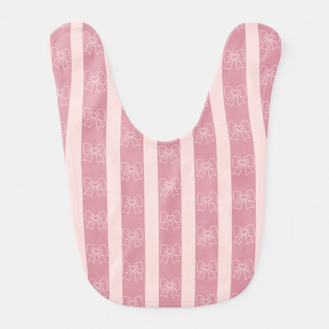 Cute Pink Bow Stripe Pattern – Girly Aesthetic Baby Bib (Front)