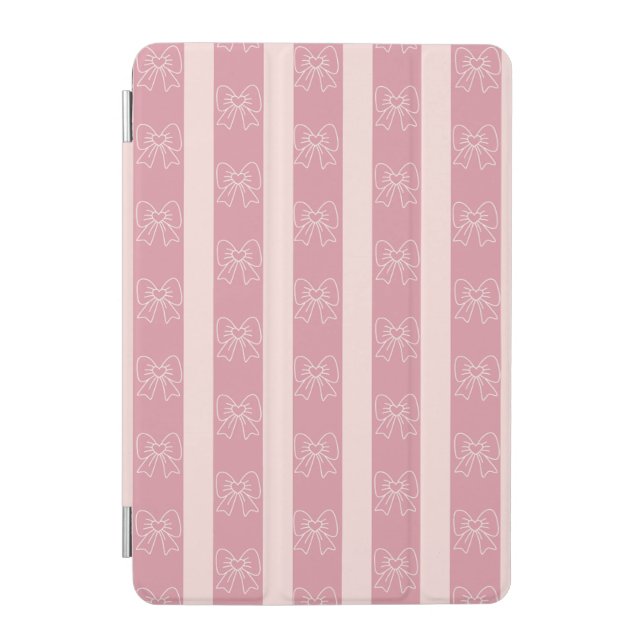 Cute Pink Bow Stripe Pattern – Girly Aesthetic iPad Mini Cover (Front)