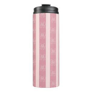 Cute Pink Bow Stripe Pattern – Girly Aesthetic Thermal Tumbler
