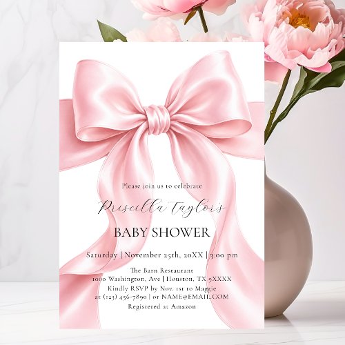 Cute Pink Bow Theme Girl BABY SHOWER Invitation