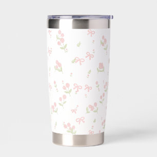 Cute Pink Bow & Tulip Coquette Pastel Travel Mug Insulated Tumbler