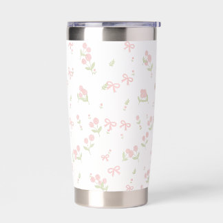 Cute Pink Bow & Tulip Coquette Pastel Travel Mug Insulated Tumbler