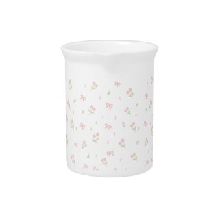 Cute Pink Bow & Tulip Seamless Pattern | Coquette Beverage Pitcher