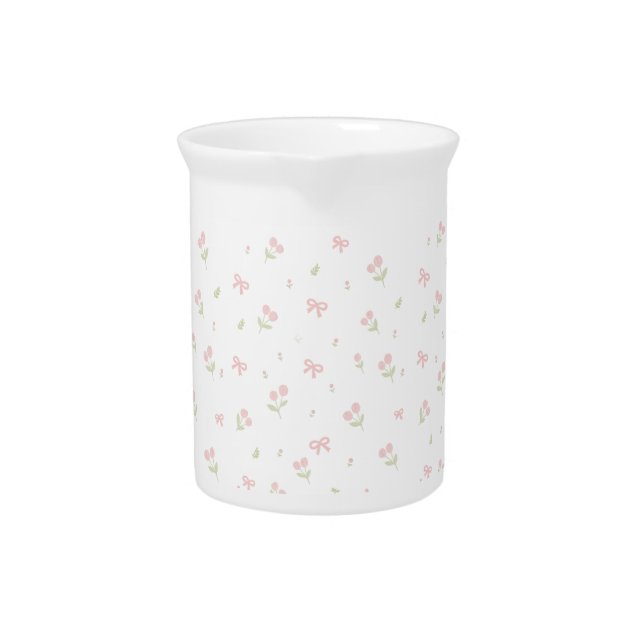 Cute Pink Bow & Tulip Seamless Pattern | Coquette  Beverage Pitcher (Front)