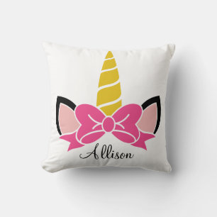 Cute Pink Bow Unicorn Throw Pillow