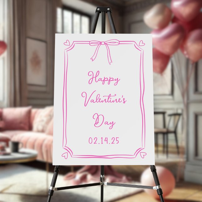 Cute Pink Bow Valentine's Day Party Welcome Sign (Creator Uploaded)