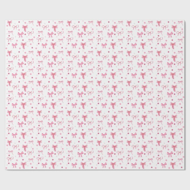 Cute Pink Bow Wrapping Paper (Flat)