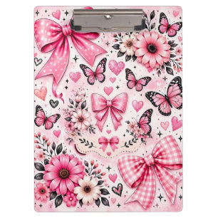 Cute Pink Bows and Butterflies Esthetic Pattern Clipboard