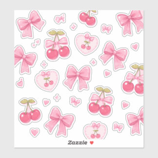 Cute Pink Bows & Cherries Notebook | Kawaii Coquet Sticker
