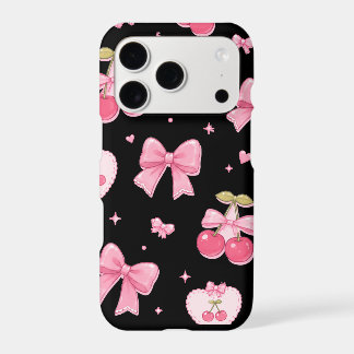 Cute Pink Bows & Cherries Phone Case | Kawaii Coqu