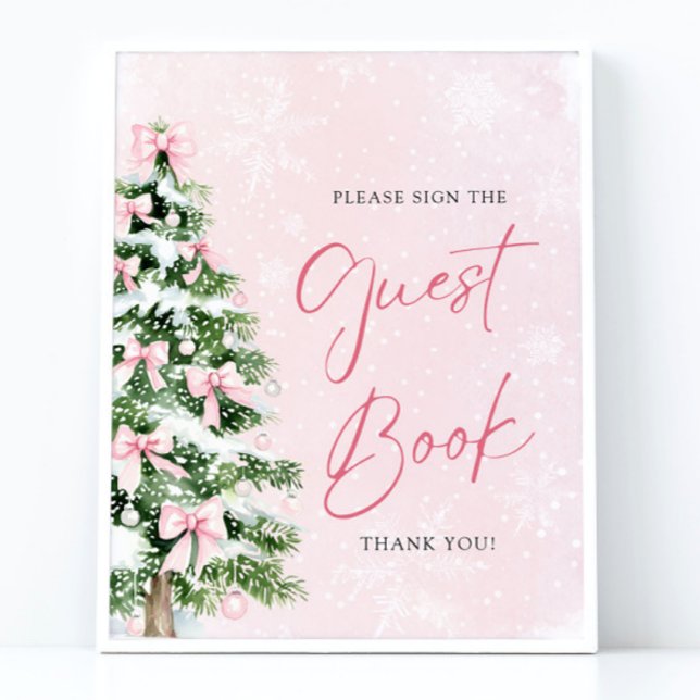 Cute Pink Bows Christmas Tree Guest Book Sign (Cute Pink Bows Christmas Tree Guest Book Sign)
