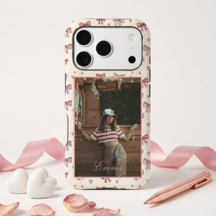 Cute Pink Bows Hearts Coquette Custom Name & Photo iPhone 17 Pro Case