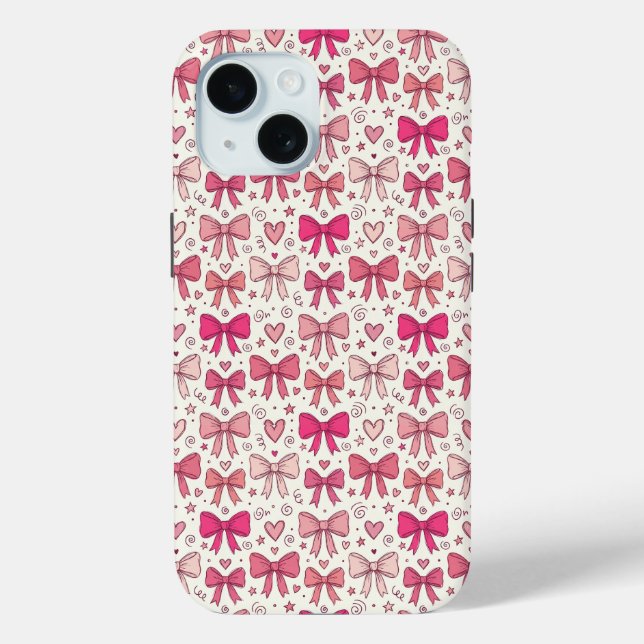 Cute Pink Bows Hearts Hand-Sketched Pattern Case-Mate iPhone Case (Back)