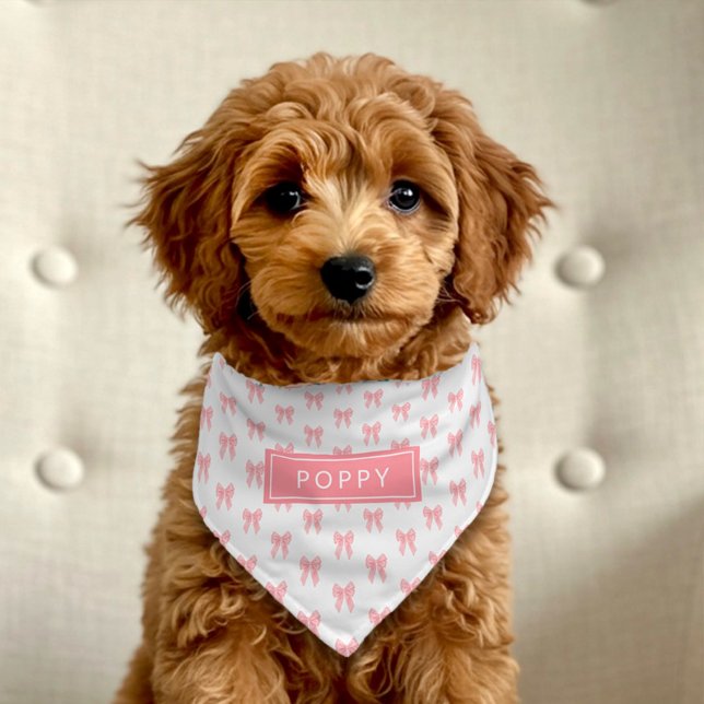 Cute Pink Bows Pattern Name Pet Bandana Collar (Creator Uploaded)