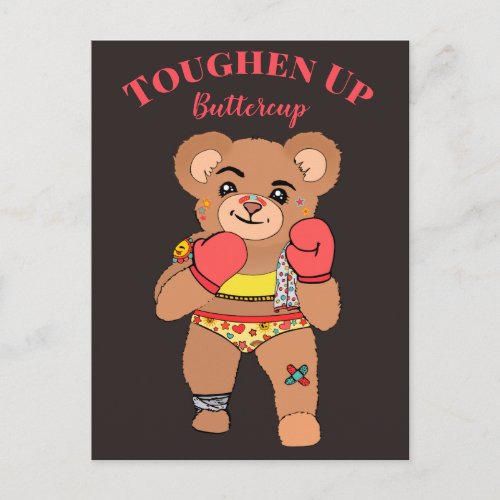 Cute Pink Boxer Teddy Bear Motivational Quote Kids Postcard