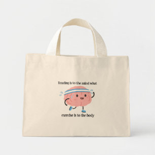 Cute Pink Brain Reading Exercise Blue Book Lover Mini Tote Bag