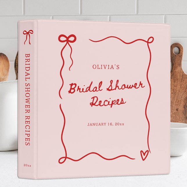 Cute Pink Bridal Shower Recipes  3 Ring Binder (Creator Uploaded)