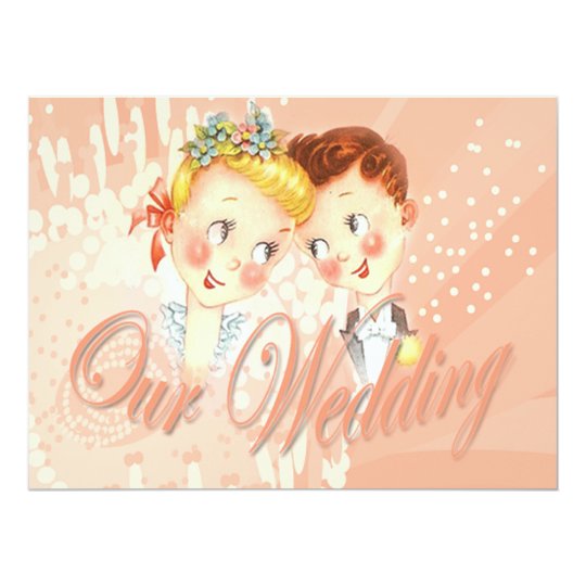 Cute Pink Bride & Groom Wedding Invitation