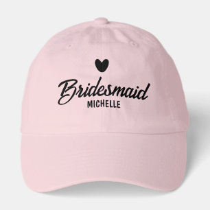 Cute pink bridesmaid caps with heart & custom name