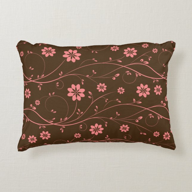 Cute Pink & Brown Delicate Floral Pattern Decorative Pillow (Front)