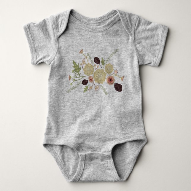 Cute Pink Brown Floral Baby Bodysuit (Front)