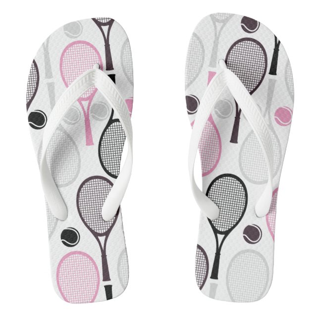 Cute Pink & Brown Girls Tennis Women's Feminine Flip Flops (Footbed)