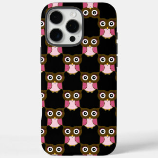 Cute Pink & Brown Owl Pattern Choose Color iPhone 16 Pro Max Case