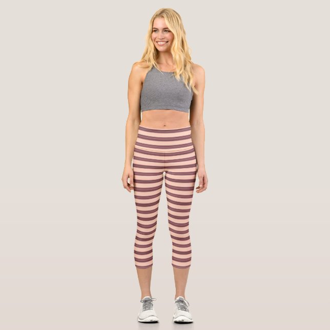 Cute pink brown stripes capri leggings (Front)