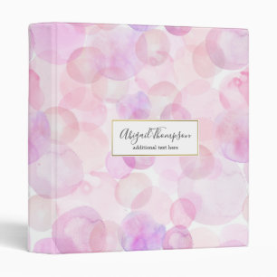 Cute Pink Bubble Watercolor Pattern Monogram 3 Ring Binder