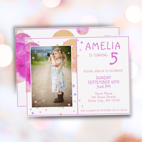 Cute Pink Bubbles Girly Kids Photo Birthday Postcard