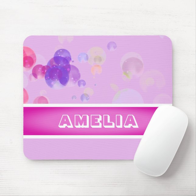 Cute Pink Bubbles Girly Name Mouse Pad (With Mouse)