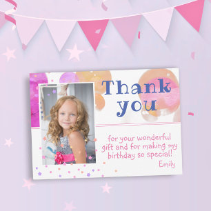 Cute Pink Bubbles Girly Photo Birthday Thank You Card
